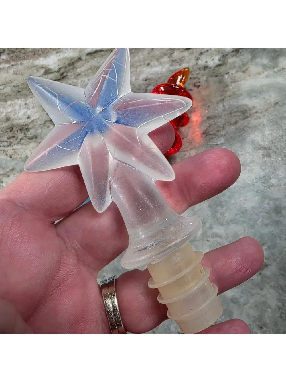 Colorful Acrylic Bottle Stopper Trio Star, Blue, & Red Spiral Set of 3 Patriotic